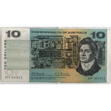 AUSTRALIA 1967 . TEN DOLLARS BANKNOTE . ERROR . WET INK TRANSFER